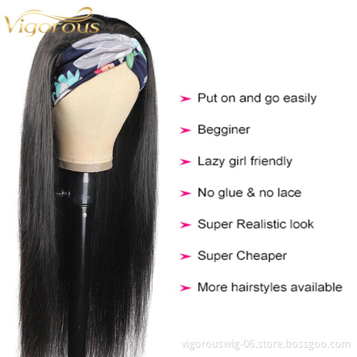 Kinky straight brazilian with headband attached glueless for black women braiding hair accessories headband wig human hair